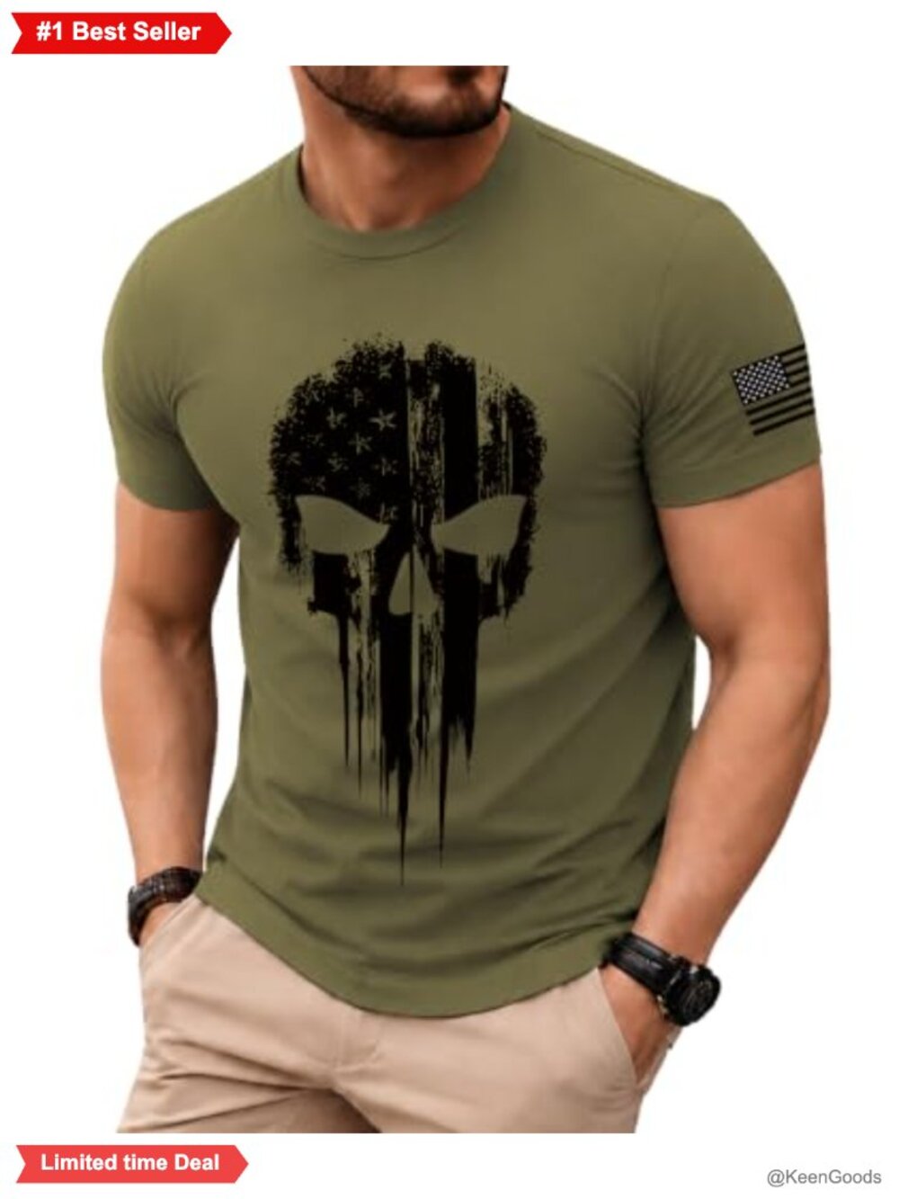 Men's American Flag Skull Graphic T Shirt 100% Cotton Short Sleeve Crew Neck Tee